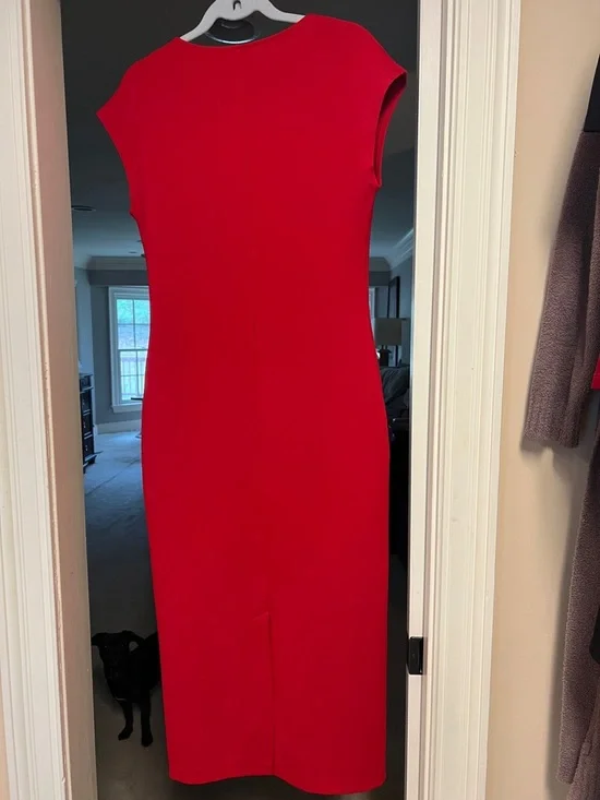 Aqua Bold Red V-Neck Midi Dress - Picture 3 of 4